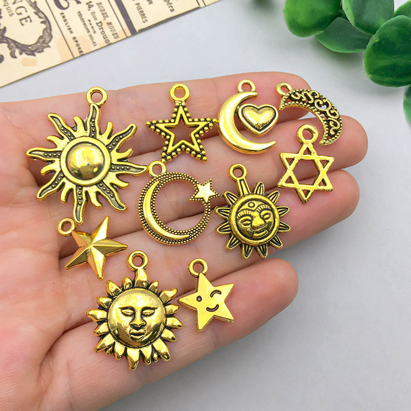 Wholesale 1 Antique Gold Alloy Simulation Sun, Moon, Stars DIY Pendant