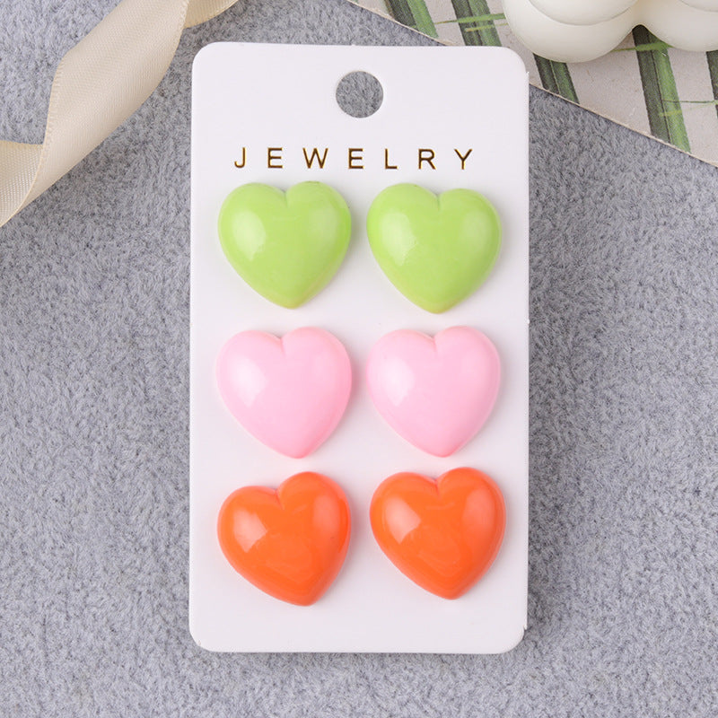 Wholesale Japanese Style Fresh Candy Colored Love Three Piece Set Acrylic Simple and Fashionable Earrings