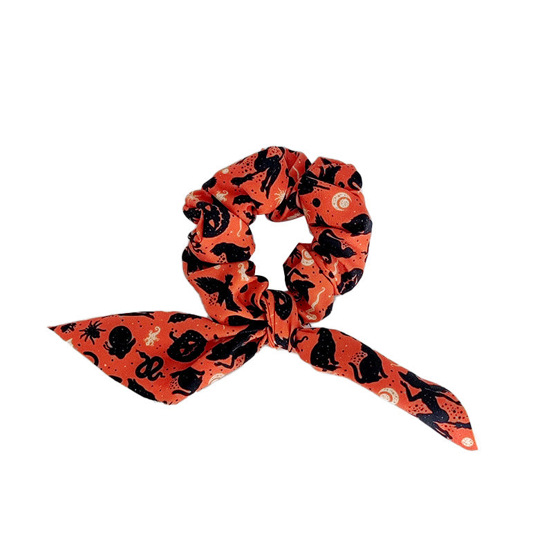Wholesale Hair Ring Fabric Printing Pumpkin Ghost Bat  Strap