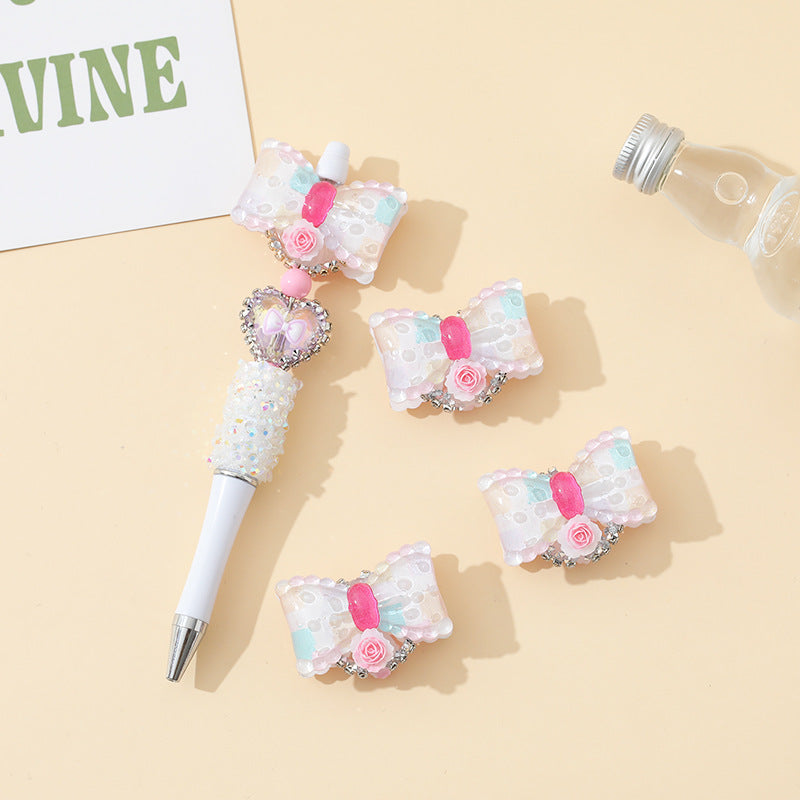 Wholesale 10pcs Macaron Heavy Industry Cute Printed Bow DIY Flower Beads