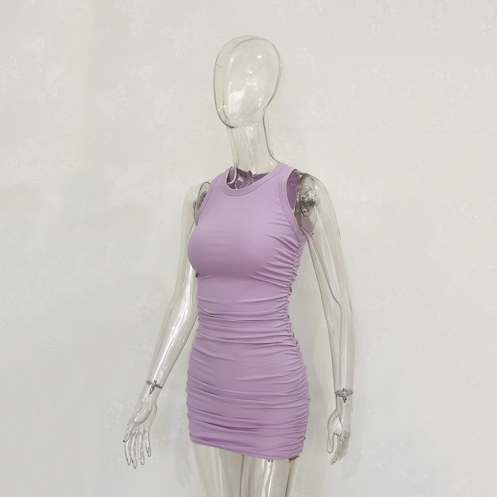Wholesale Pleated Ribbed Fitted Dress