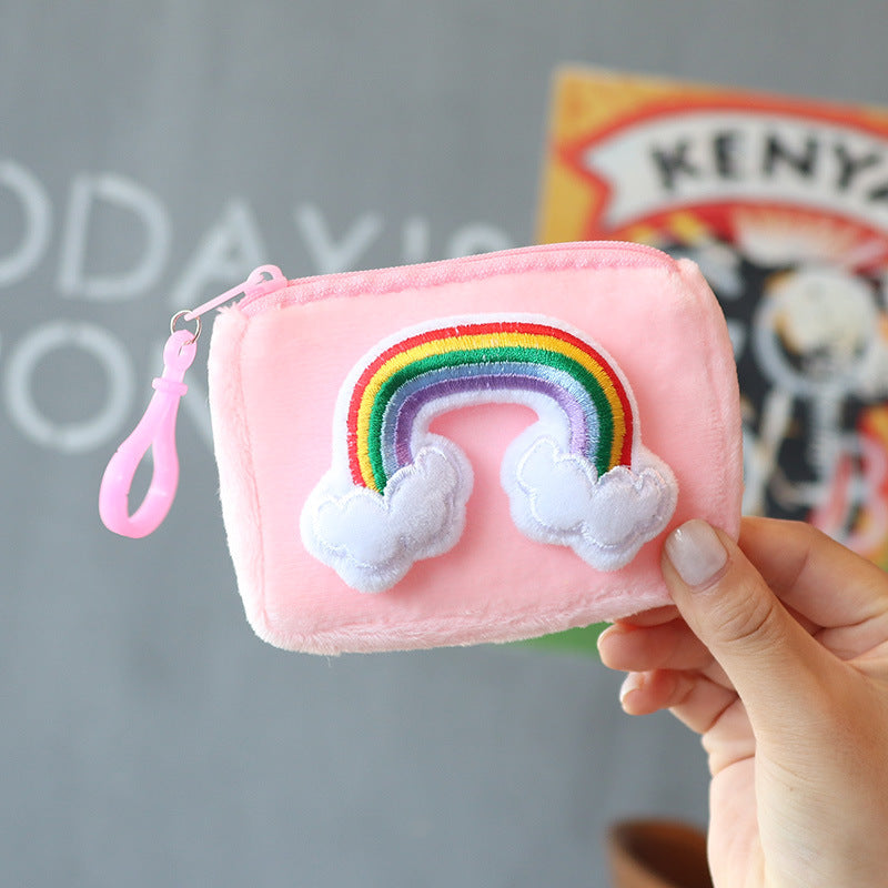 Wholesale Square Candy Colored Rainbow Plush Card Bag Keychain