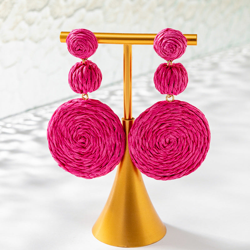 Wholesale Klein Blue Gourd Braided Raffia Hoop Earrings