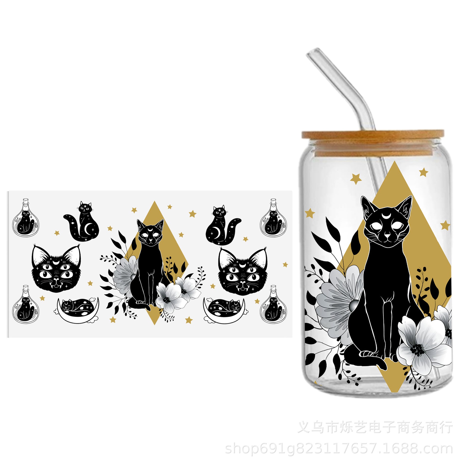 Wholesale cute Cat Animal Series 16oz Cup UV DTF Wraps