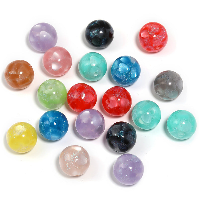 Wholesale 50pcs 16mm Fine Glitter Love Resin Round Beads Multi-color DIY Beaded Straight Hole Beads
