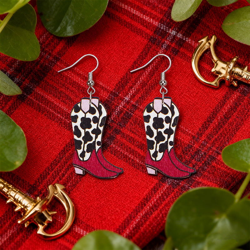 Wholesale Leopard Print Red  Earrings Exaggerated Personality Earrings