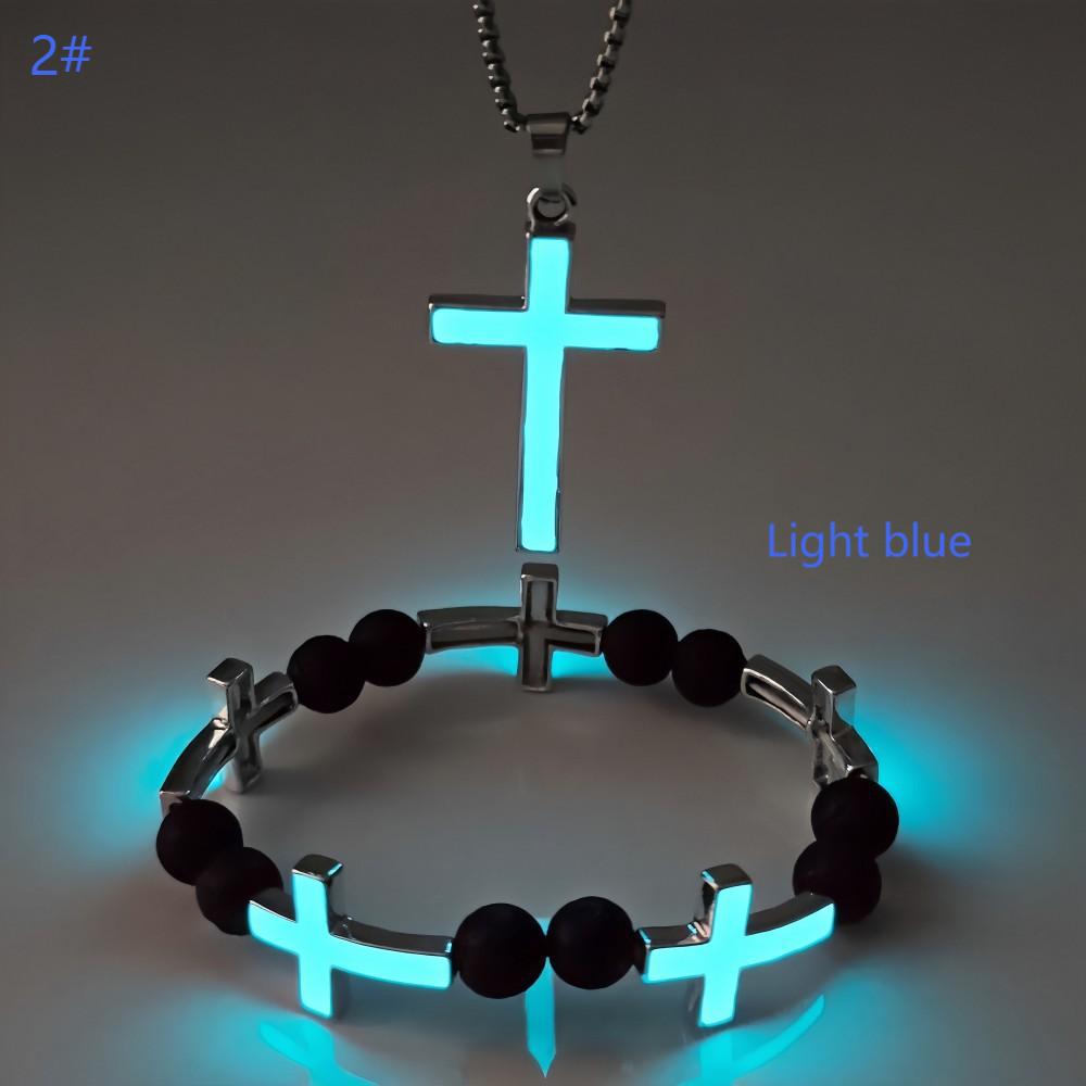 Wholesale Luminous Cross Bracelet Necklace Set