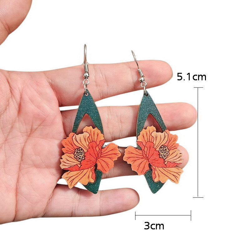 Wholesale Christmas Wooden Bird Santa Claus Tree Flowers Candle Snowman Earrings