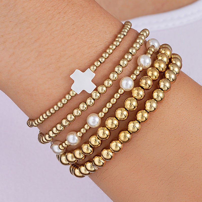 Wholesale Cross beaded bracelet 5-piece set niche design temperament stacking bracelet