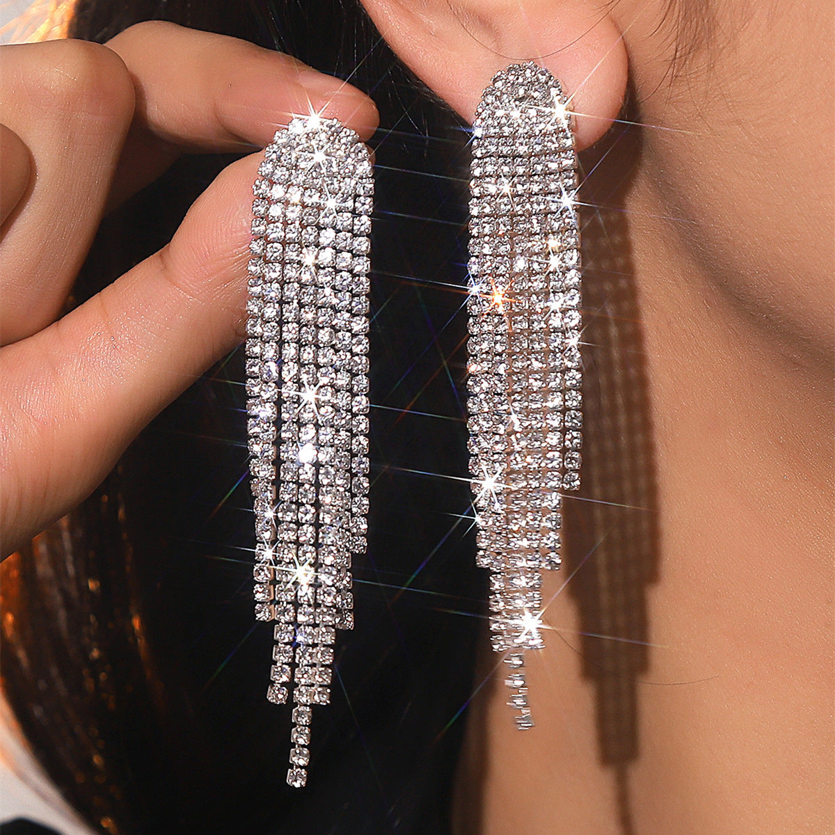 Wholesale AB Rhinestone Long Tassel Earrings