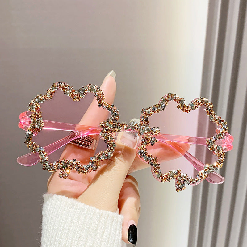 卸売ラインストーン透明ゼリー色のクローバー PC サングラス