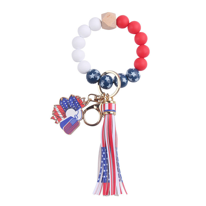 Wholesale American Independence Day Silicone Beaded Wrist Keychain