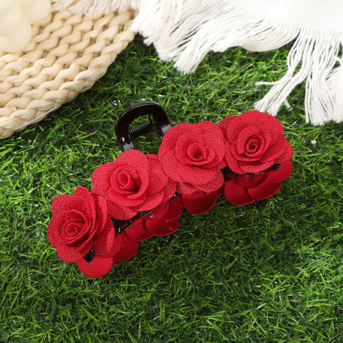 Wholesale Autumn and Winter New Flocking Rose Grab Clip Back Head Disc Hair Red Headwear Valentine's Day