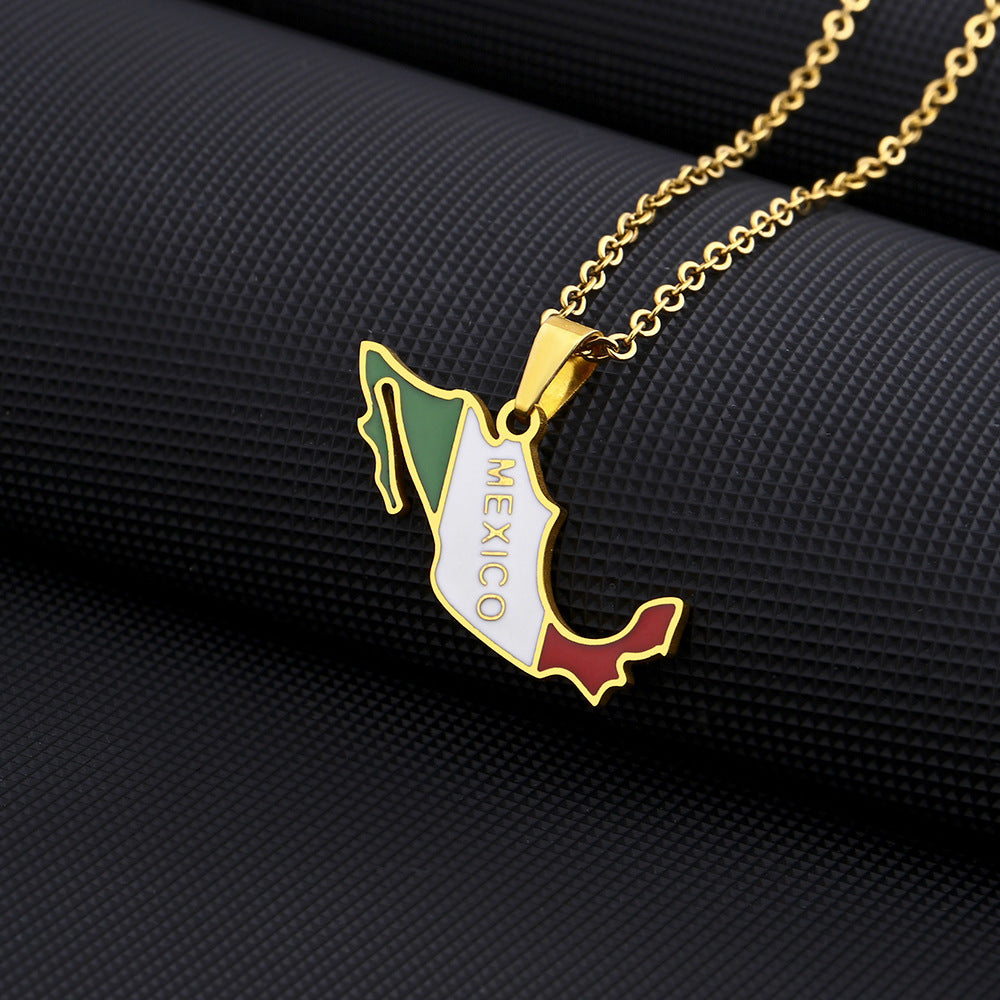 Wholesale Stainless Steel Mexico Map and Flag Necklace Sweater Chain