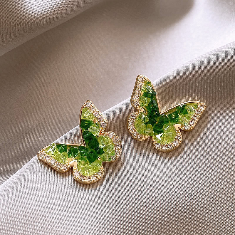 Wholesale Green Crystal Butterfly High-end Fashion Earrings