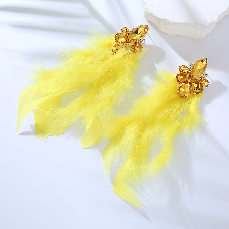 Wholesale Alloy Diamond Feather Flower Long Temperament Tassel Earrings