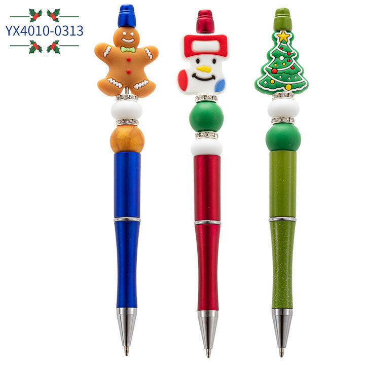 Wholesale Christmas Cartoon Silicone Handmade Beaded Pen Ballpoint Pen