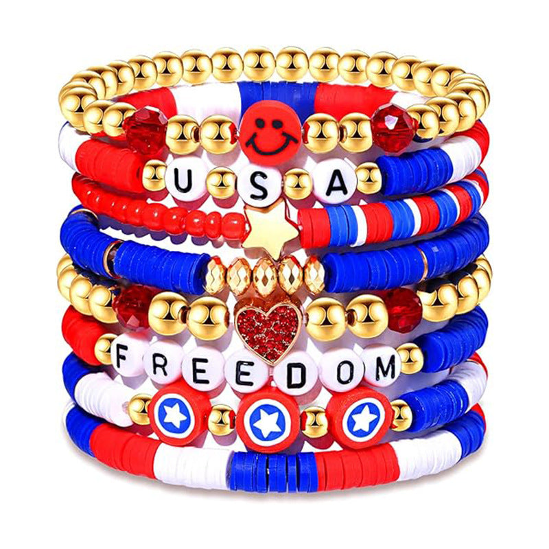 Wholesale Multi-layer Stacked Valentine's Day Bracelet suit Personalized Colorful Soft Ceramic Stummy Rope Carnival Bracelet