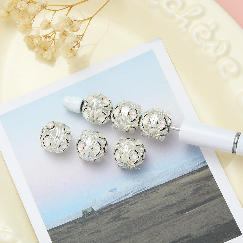 Wholesale 10pcs Alloy Hollow Love Cat's Eye Straight Hole Beads