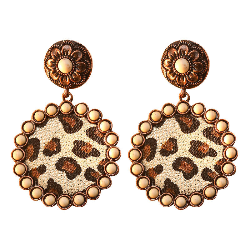 Wholesale Exaggerated retro Bohemian colorful turquoise leopard print earrings