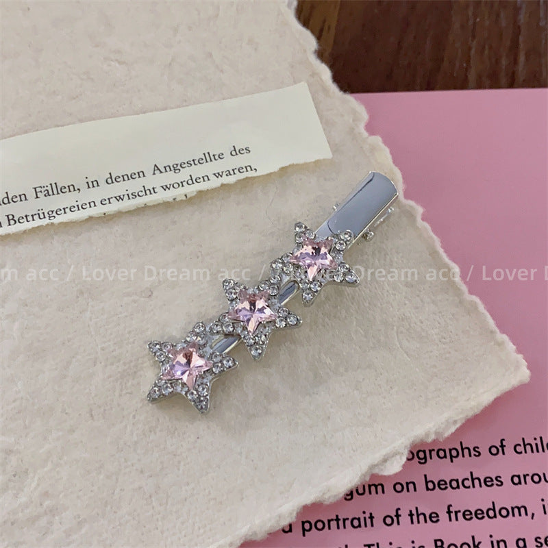 Wholesale Pink Rhinestone Pentagram Mixed Material Hair Clips