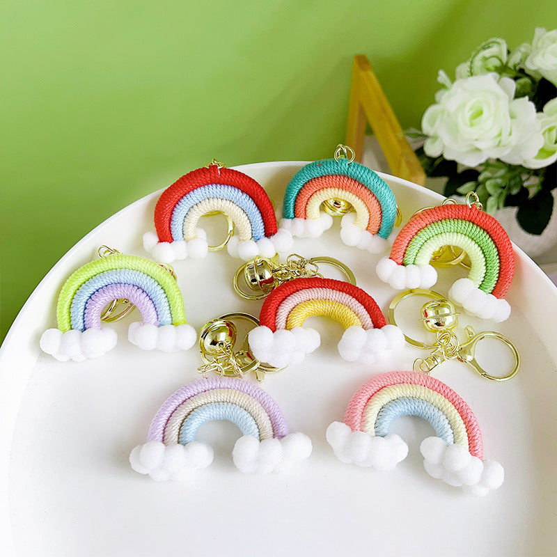 Wholesale Handmade Cotton Thread Woven Rainbow Keychain