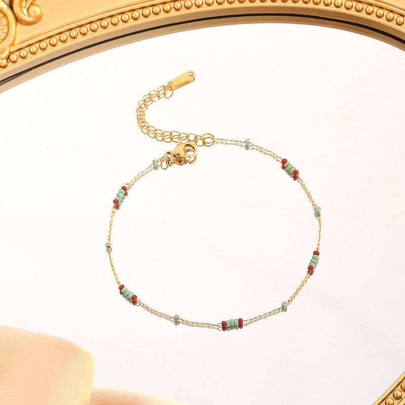 Wholesale Vintage Turquoise Pattern Glass Bead Choker Necklace Titanium Steel Fashion Jewelry Gift