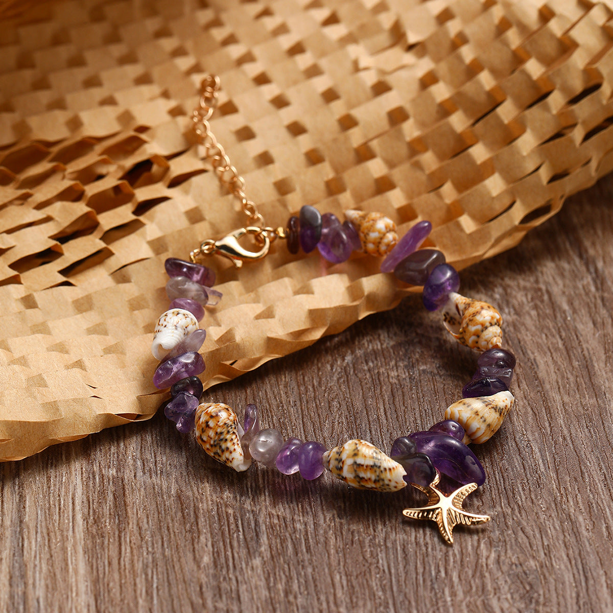 Wholesale Conch Rice Beads Turquoise Beach Starfish Shell Crystal Beads Bracelet