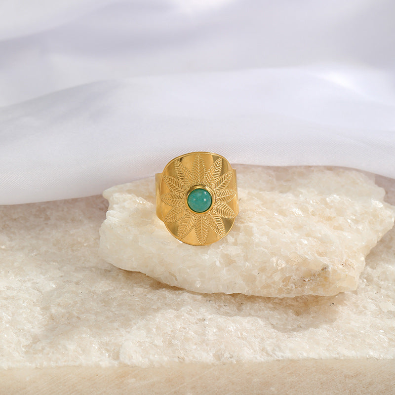 Wholesale Wide Face Stainless Steel Turquoise Live Mouth Ring