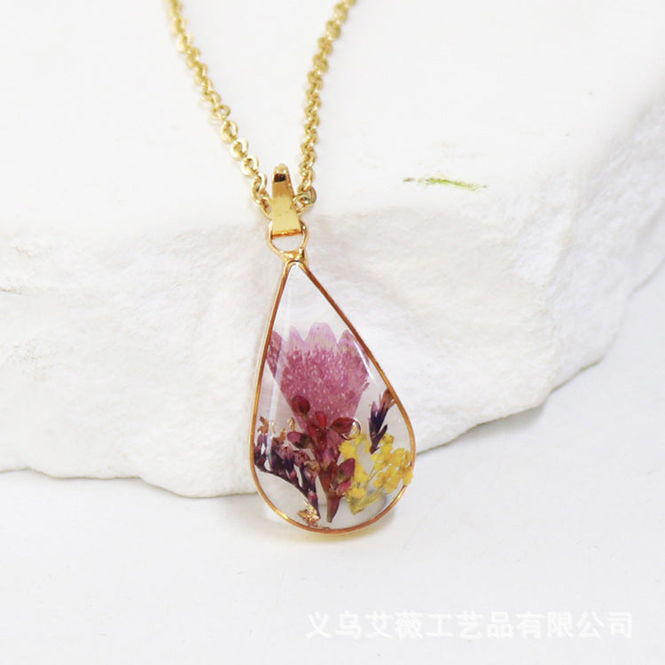 Wholesale 6pcs Teardrop-shaped Real Flower Fashion Necklace