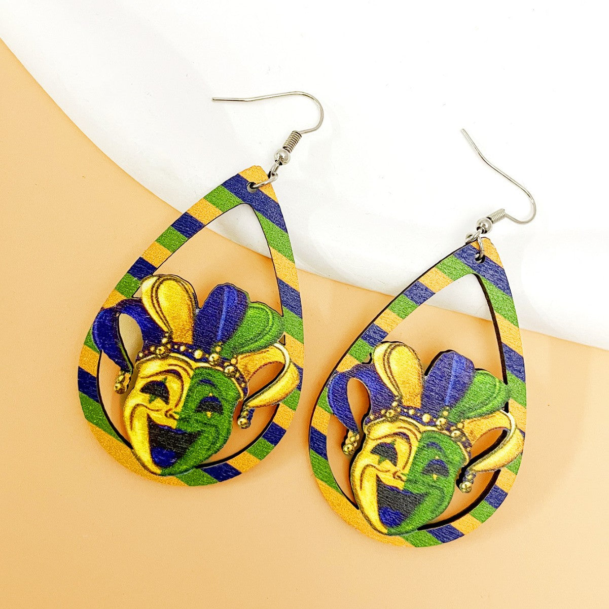 Wholesale carnival earrings hollow water drop mask clown earrings personality hip-hop party suit