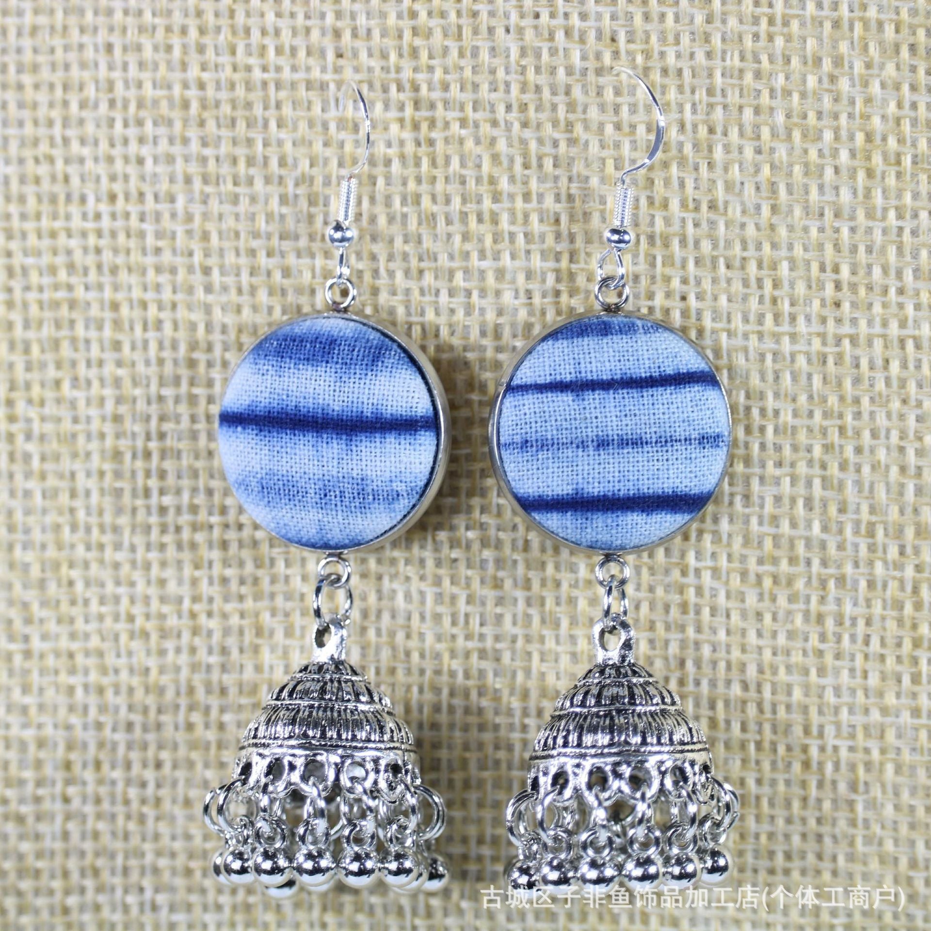 Wholesale Ethnic Style Tie-Dye Style Blue-Dyed Fabric Handmade Earrings