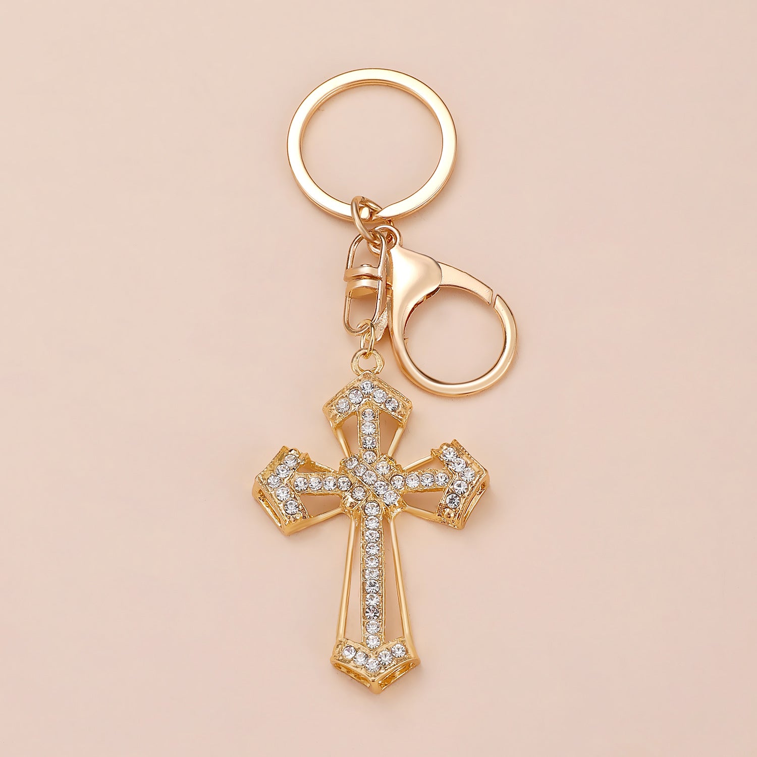 Wholesale Gold-plated rhinestone cross keychain
