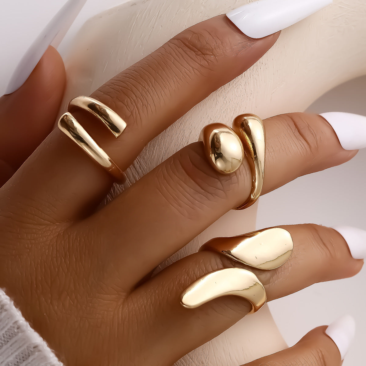 Wholesale Geometric teardrop open ring three-piece set