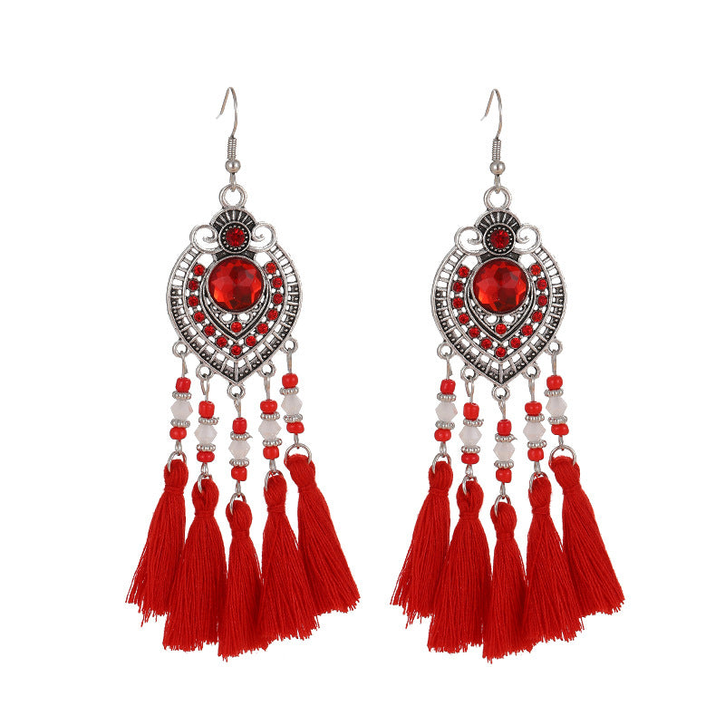 Wholesale Vintage Oval Diamond Tassel Leaf Personalized Earrings