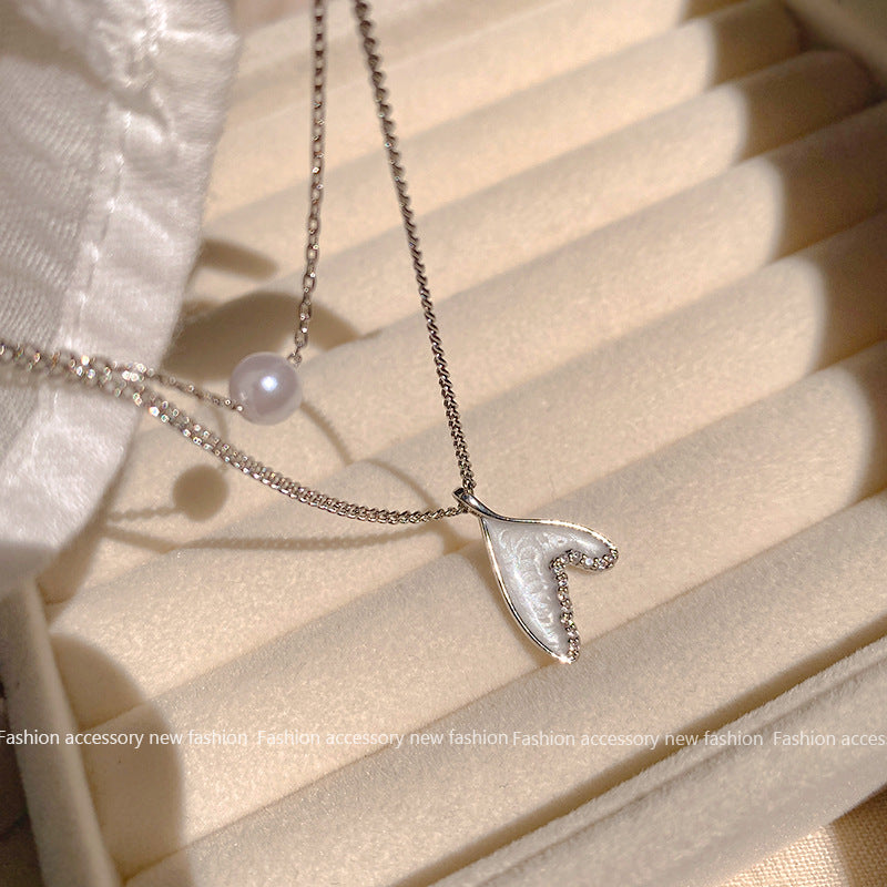 Wholesale Pearl Mermaid Glaze Personalized Double Layered Clavicle Necklaces