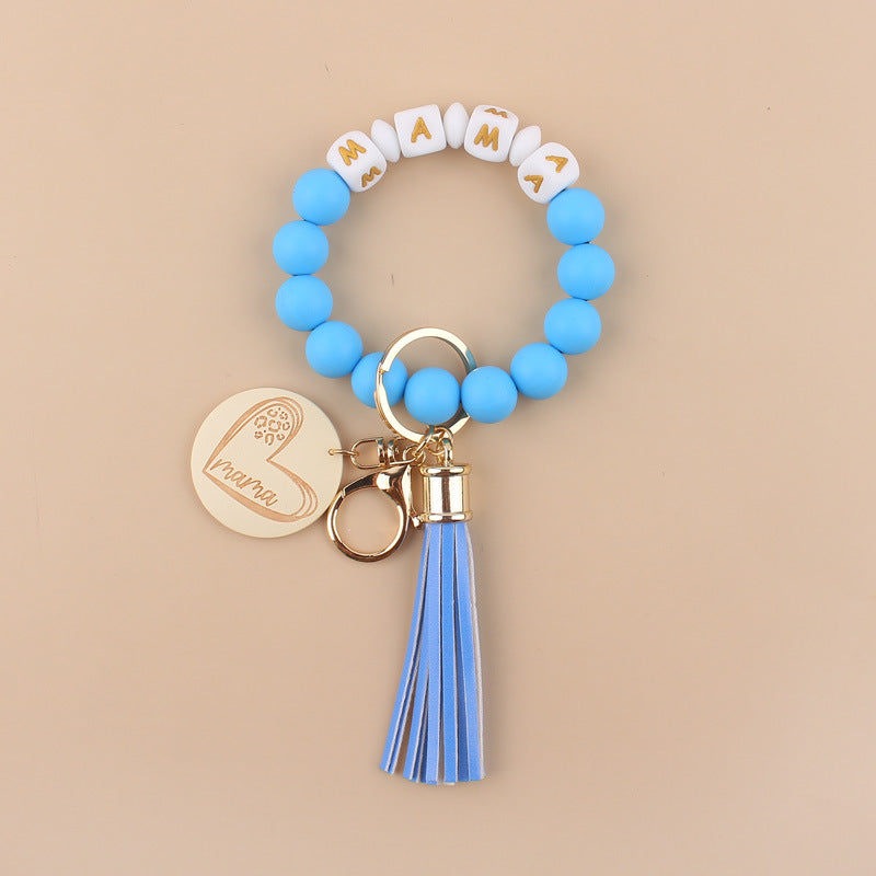 Wholesale MAMA Solid Color Silicone Beaded Wrist Keychain