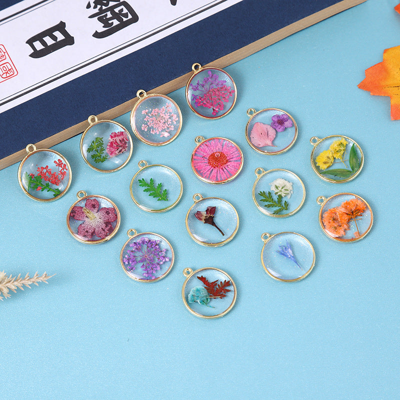 Wholesale Alloy 10pcs/pack Round Natural Glue Drop Dried Flower Pendant Accessories Handmade DIY Jewelry Earrings Necklace Bracelet Small Hanging Material