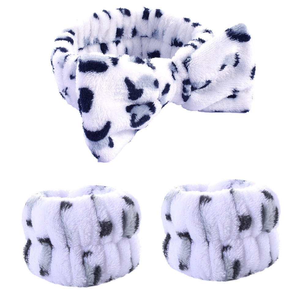 Wholesale Color Leopard Coral Fleece Wash Face Wrist Band Headband