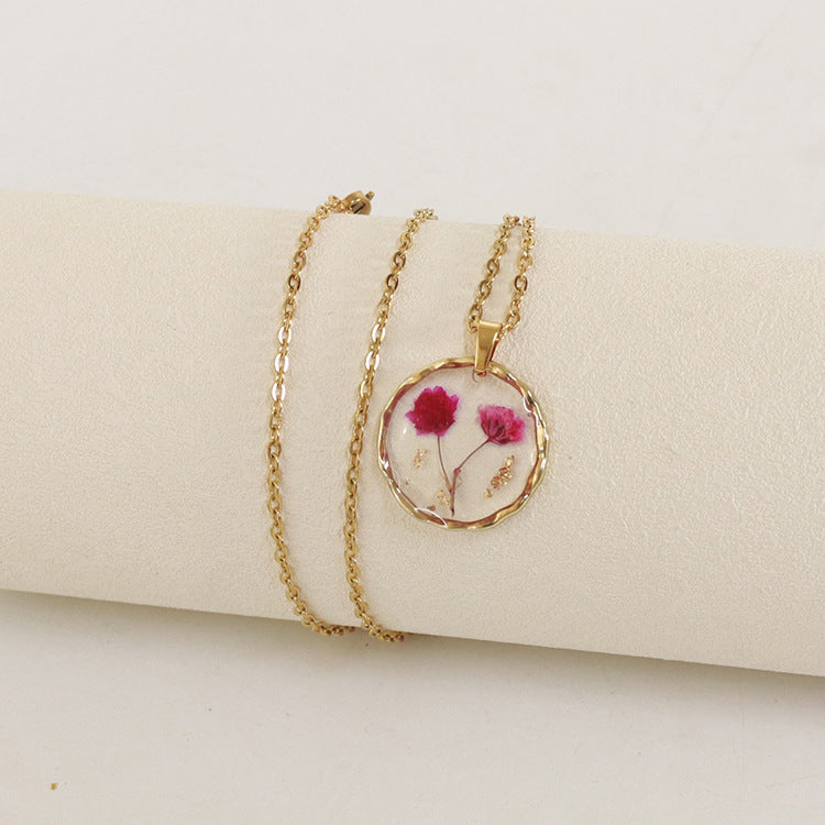 Wholesale flower necklace real flower Eternal Flower vintage pendant sweater chain