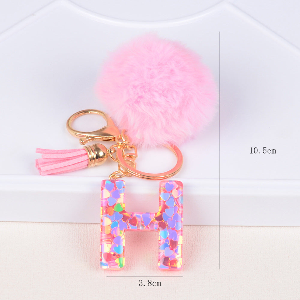 卸売人気のファーボールラブレター樹脂キーホルダー