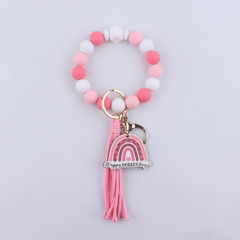Wholesale Mother's Day Leopard Print Silicone Bead Bracelet Keychain