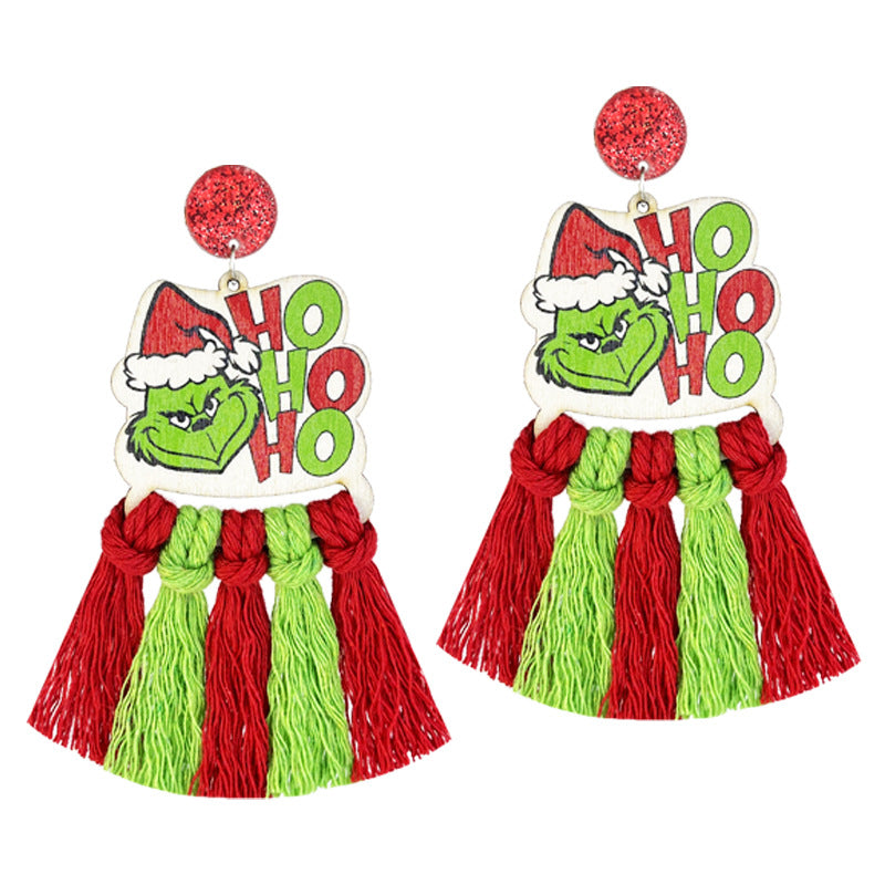 Wholesale 2pairs/pack Christmas Hand-woven Vibe Wooden Bohemian Santa Earrings