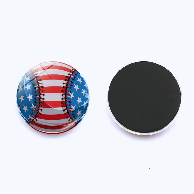Al por mayor 25 mm Flag Bail Baseball Fridge Time Gema Gema Magnetic Glass Decorations