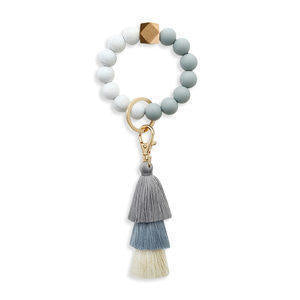 Wholesale Colorful tassel bead silicone wrist keychain