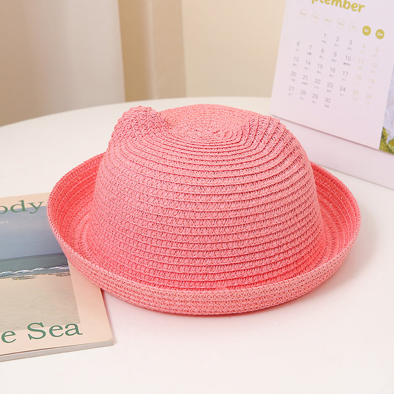Wholesale Cute Cartoon Children's Hats Colored Hats Cat Ears Straw Hats