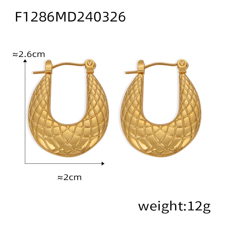 Wholesale Titanium Steel Gold Plated Geometric U Shape Texture Earrings