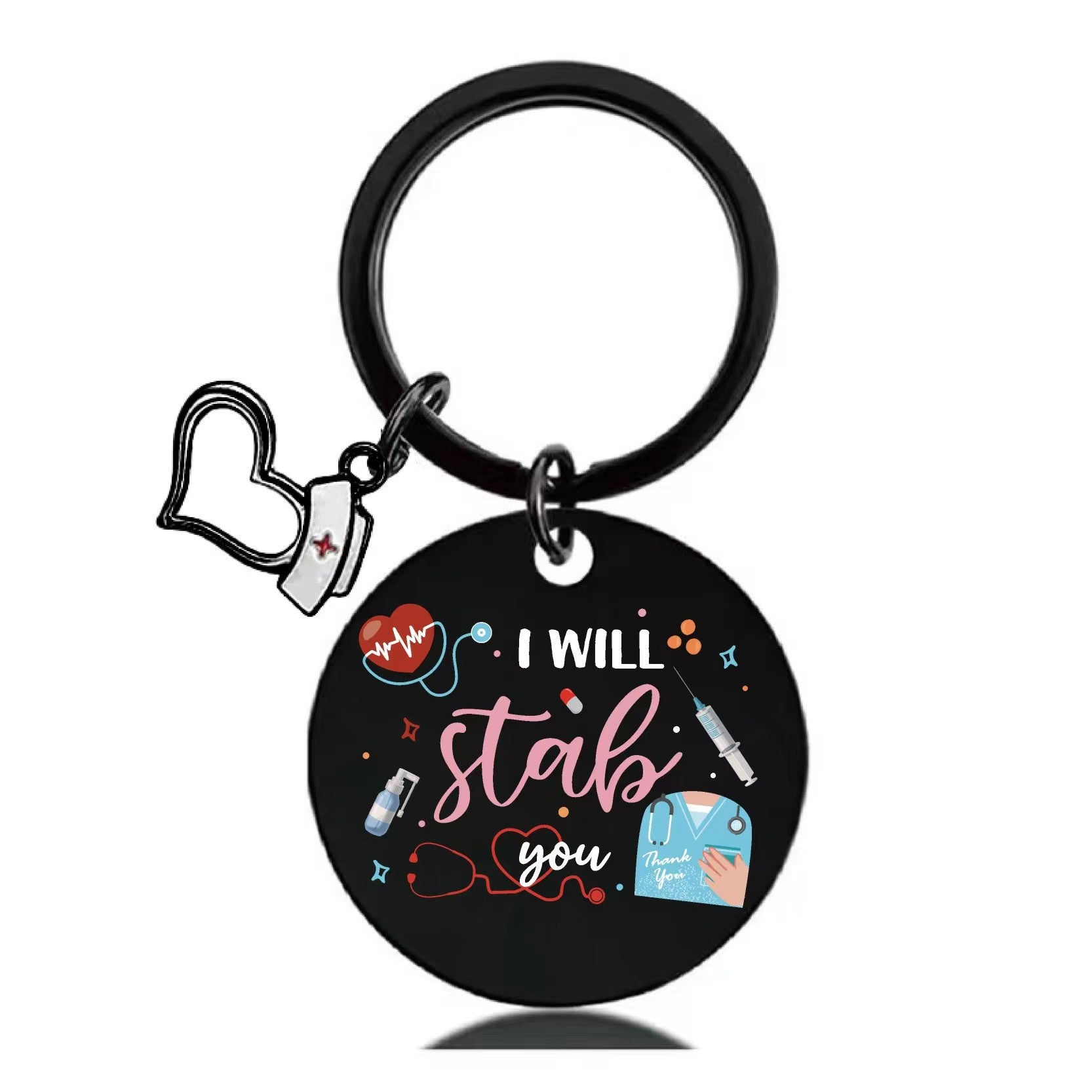 Wholesale Black Nurses Day Stainless Steel Round Card Color Printed Keychain