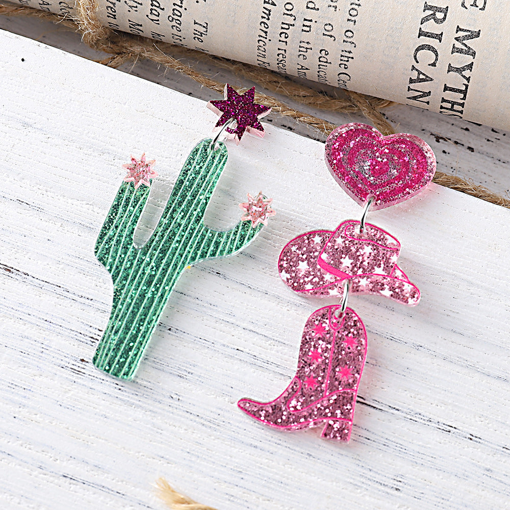 Wholesale Western style cactus cowboy hat and boots acrylic pendant