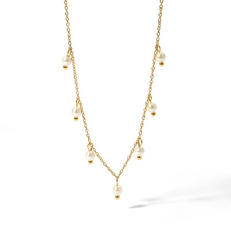 Wholesale Freshwater Pearl Titanium Steel Plated 18K Gold Millet Bead Necklace